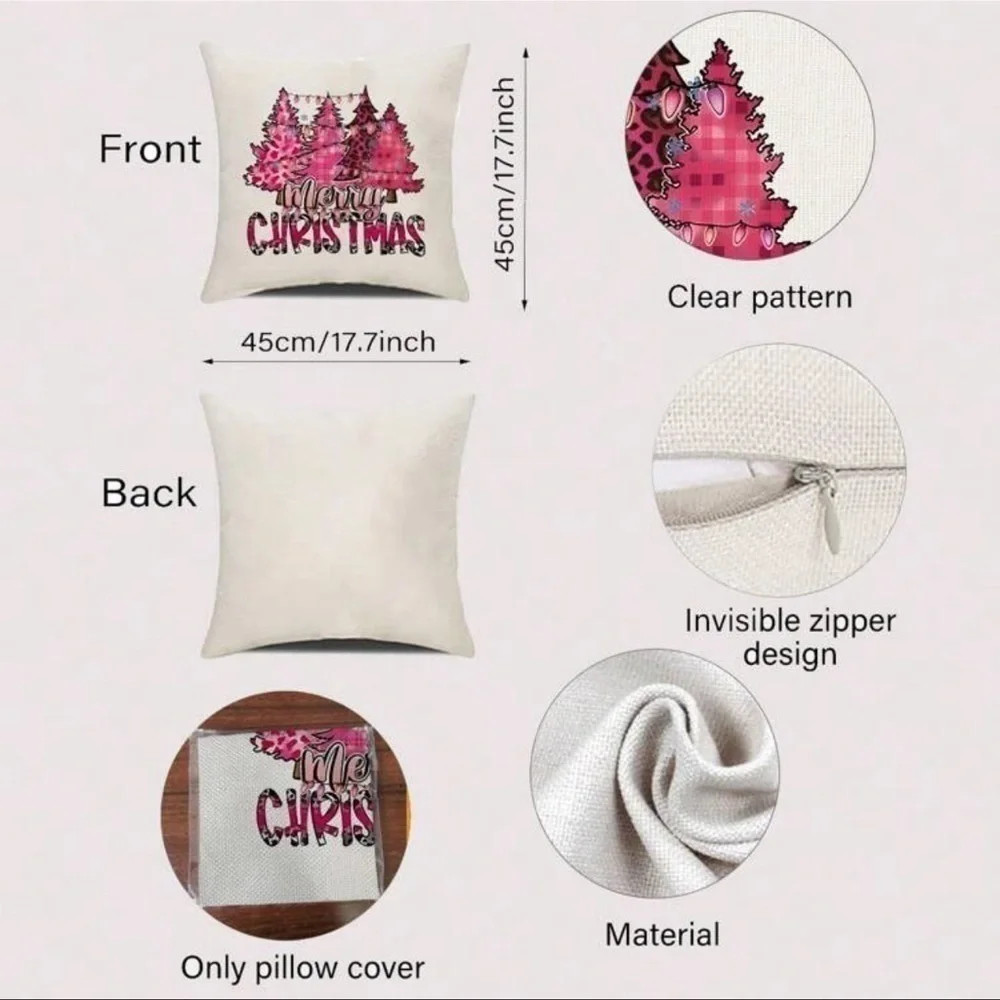 PINK LEOPARD CHRISTMAS TREE MERRY CHRISTMAS PILLOW COVER WITH ZIPPER